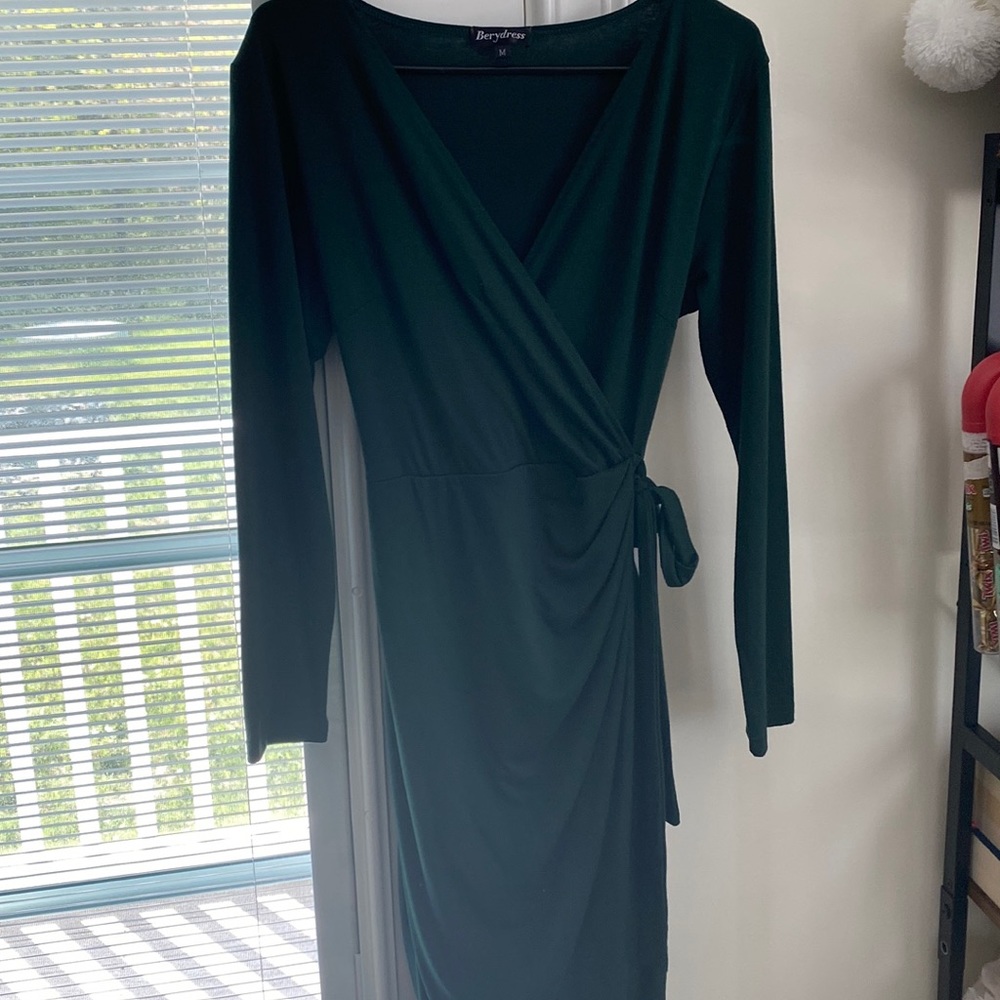 Berydress Women’s Wrap Dress V-Neck Long Sleeve Knee-Length Cocktail Party Dress